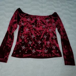 Burgundy Off The Shoulder Velvet Star Sequins